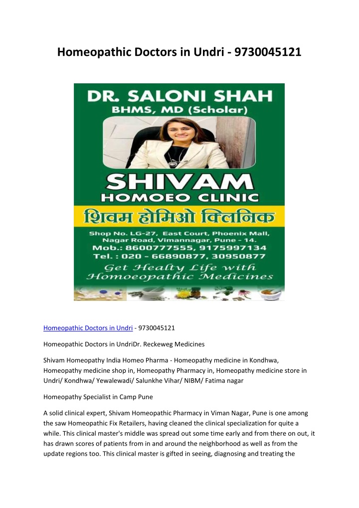 homeopathic doctors in undri 9730045121