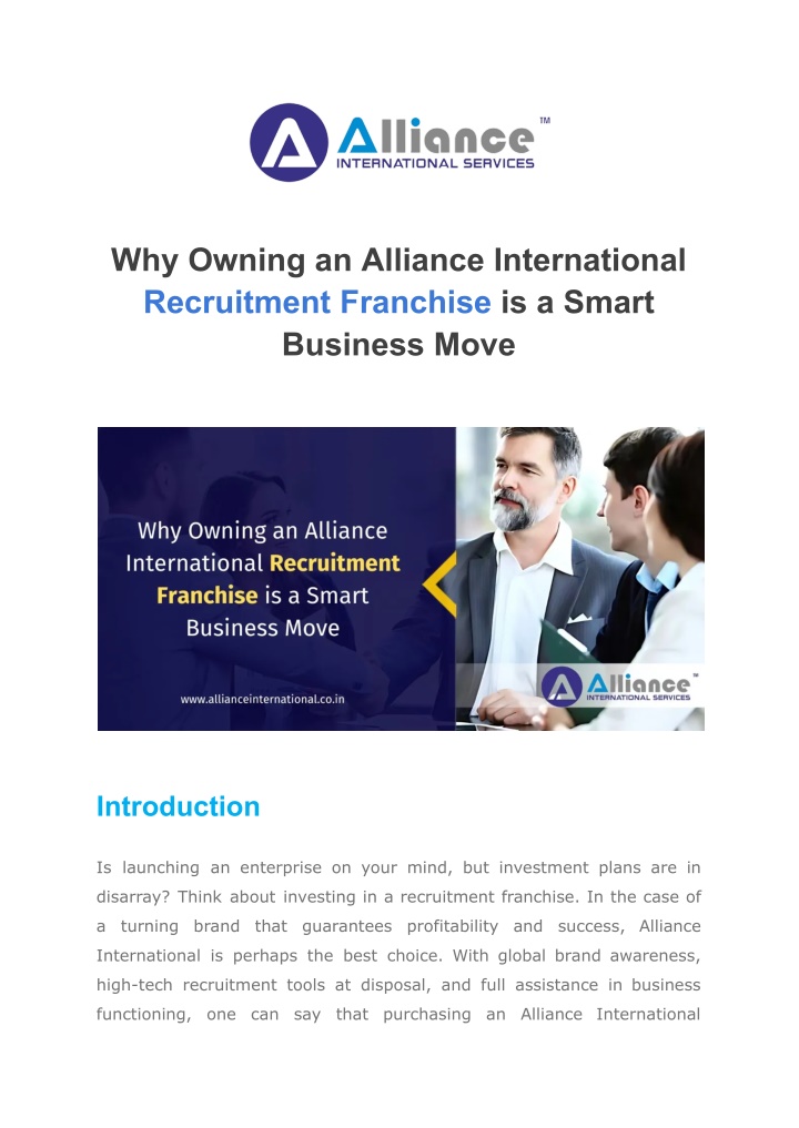 why owning an alliance international recruitment