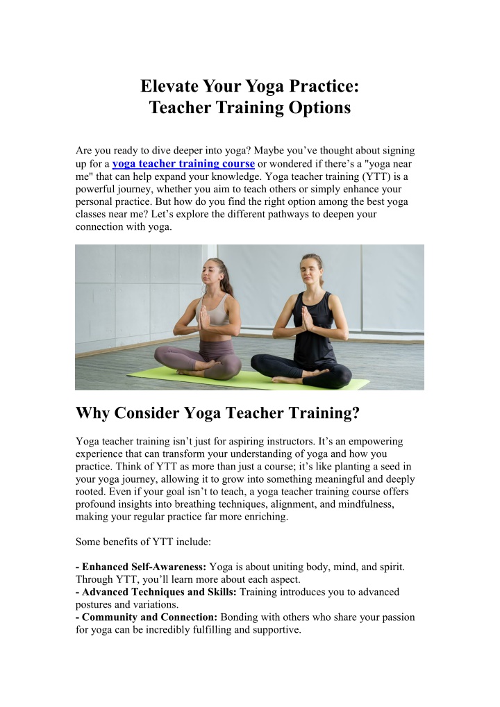 elevate youryoga practice teacher training options