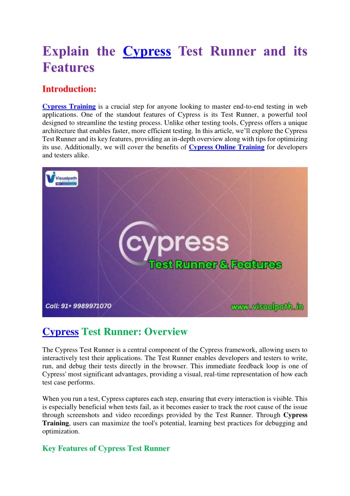 explain the cypress test runner and its features