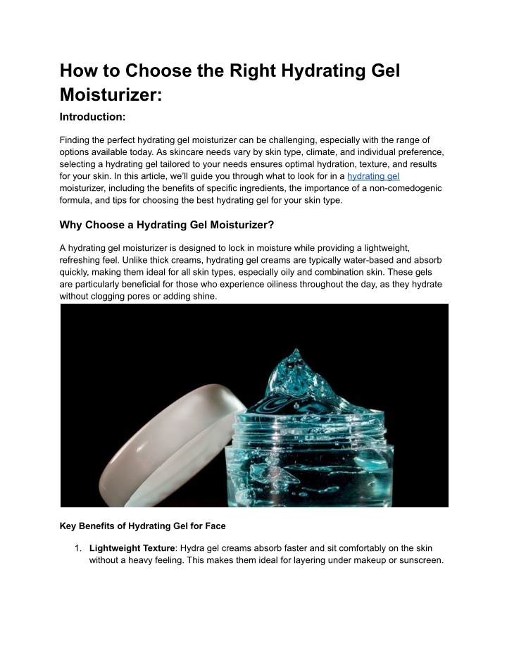 how to choose the right hydrating gel moisturizer