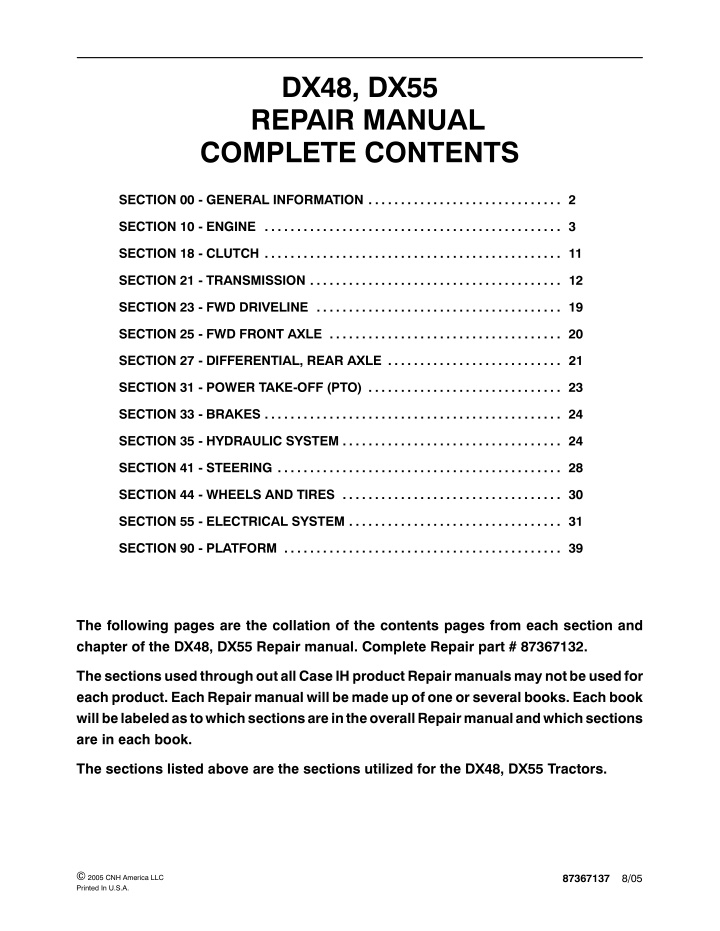 dx48 dx55 repair manual complete contents