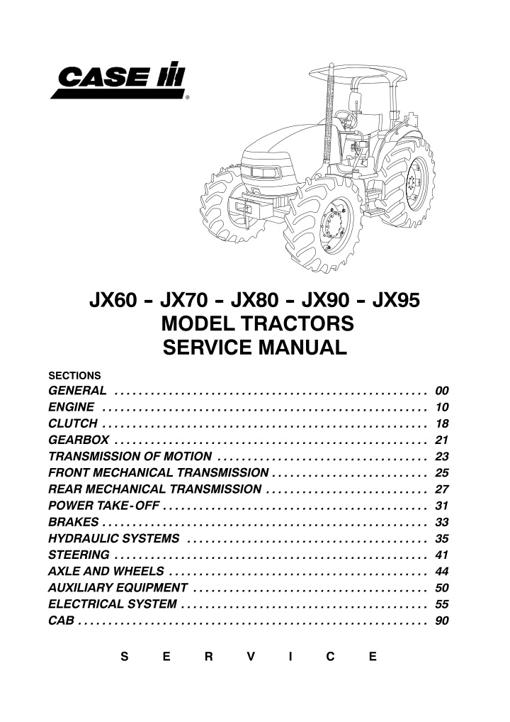 jx60 jx70 jx80 jx90 jx95 model tractors service