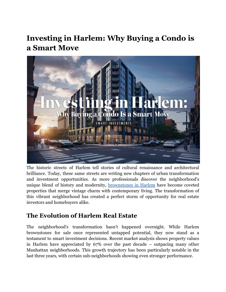 investing in harlem why buying a condo is a smart