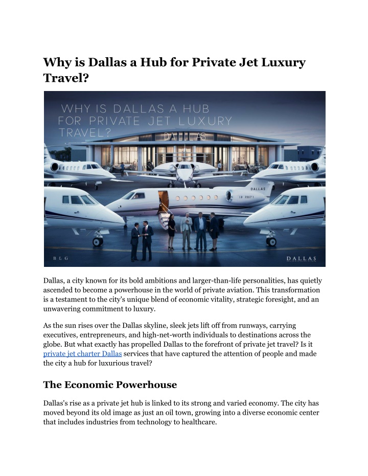 why is dallas a hub for private jet luxury travel