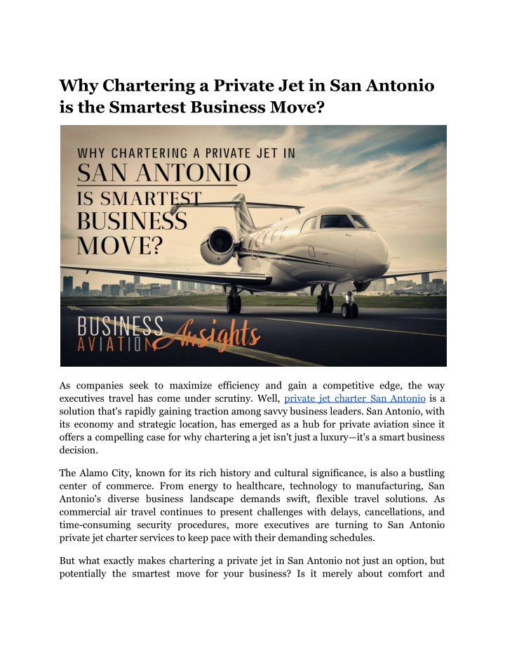 why chartering a private jet in san antonio