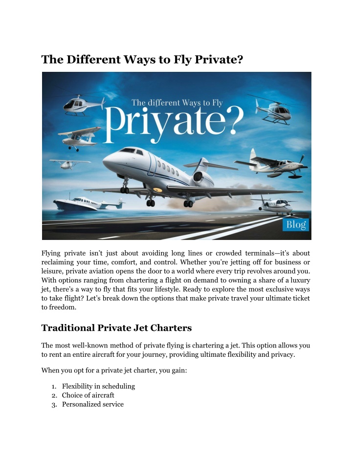 the different ways to fly private