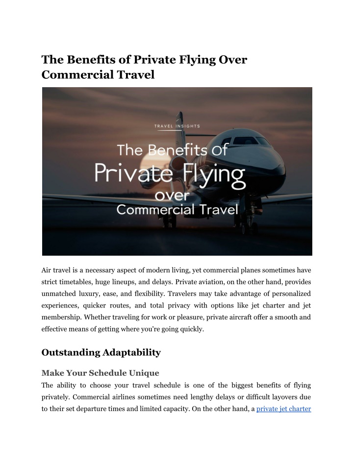 the benefits of private flying over commercial