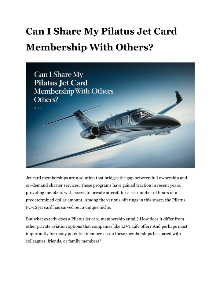 can i share my pilatus jet card