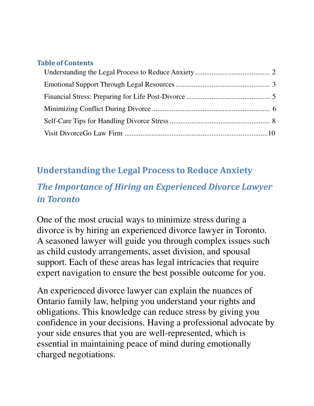 tableof contents understanding the legal process