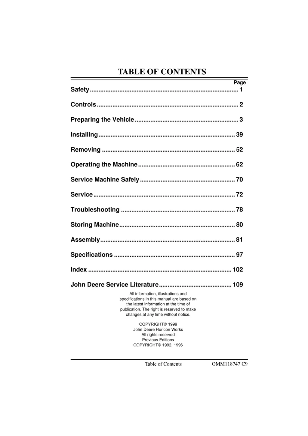 table of contents