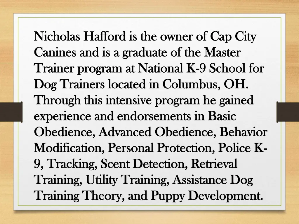 nicholas nicholas hafford canines