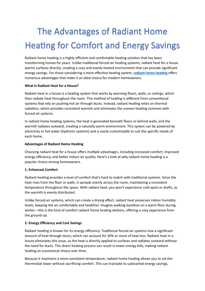 the advantages of radiant home heating