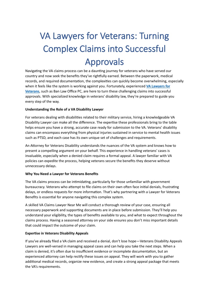 va lawyers for va lawyers for veterans complex