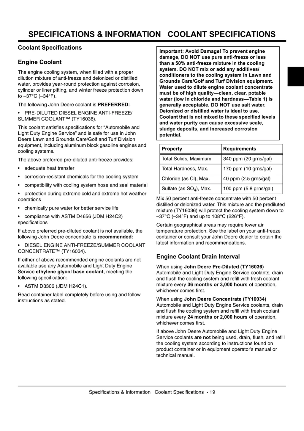 specifications information coolant specifications