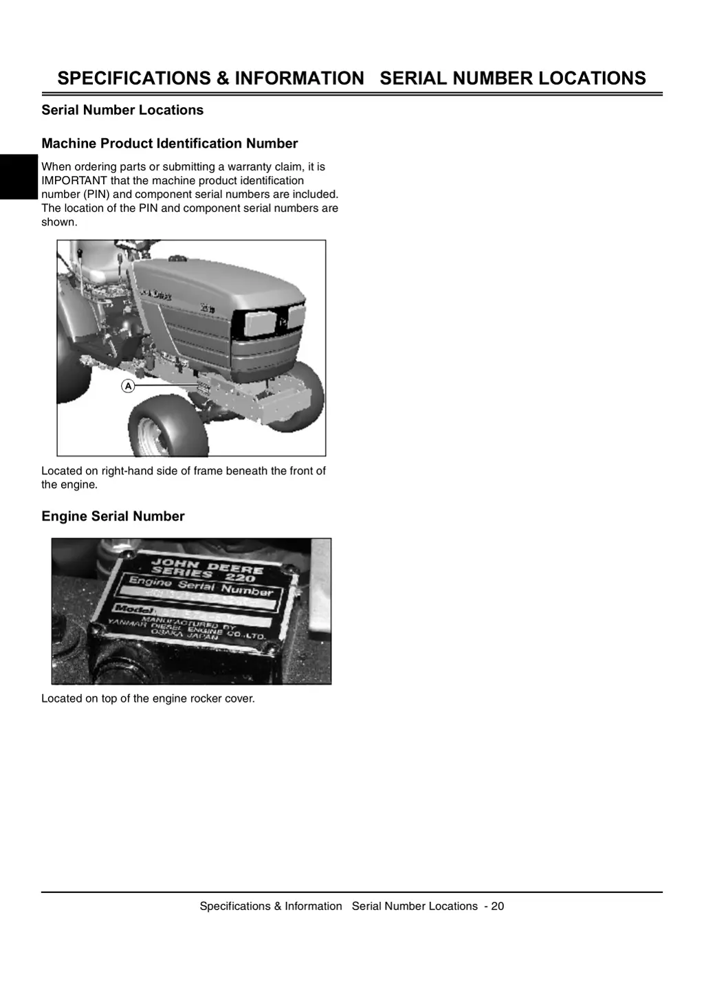 specifications information serial number locations