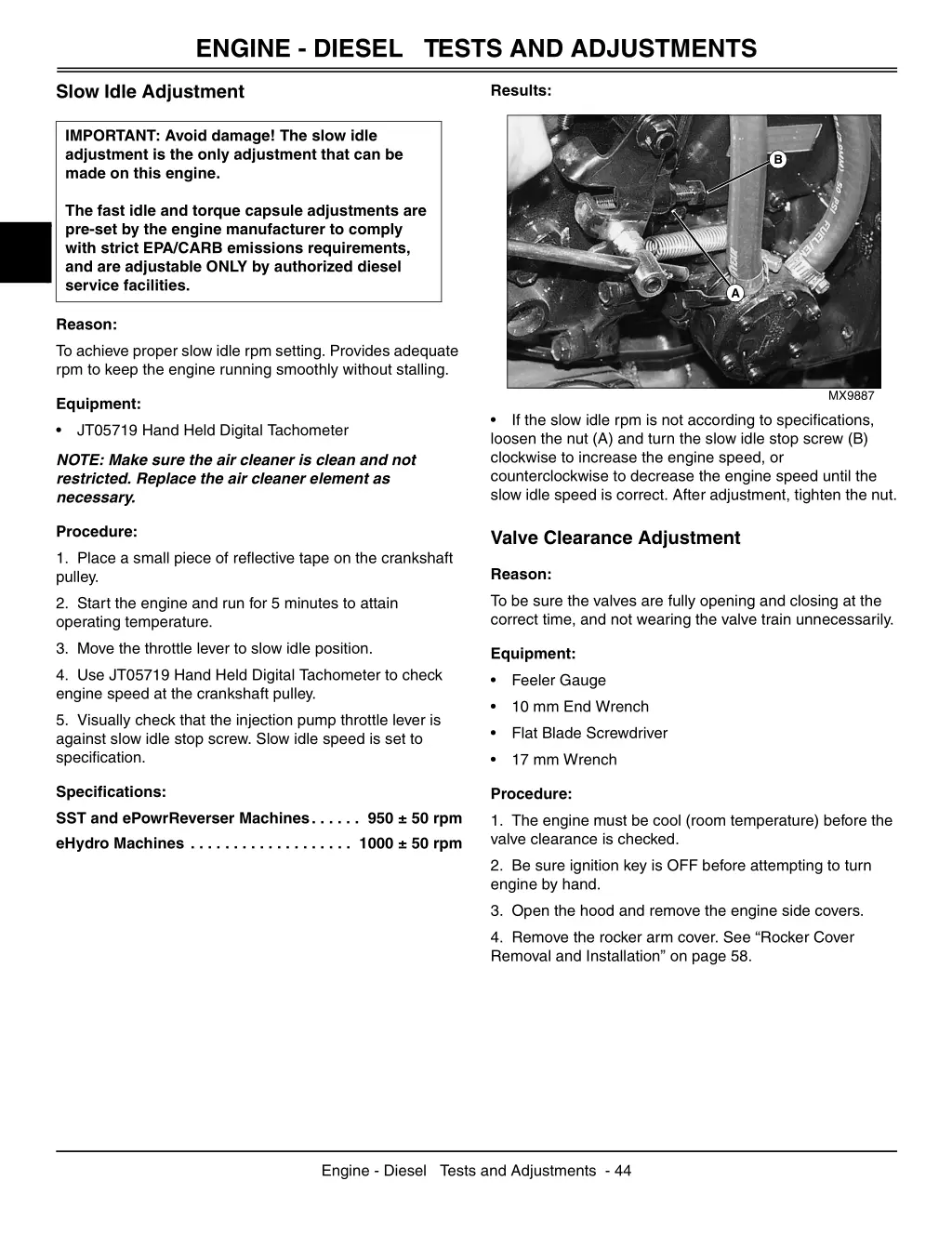 engine diesel tests and adjustments