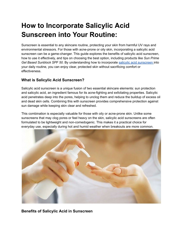 how to incorporate salicylic acid sunscreen into