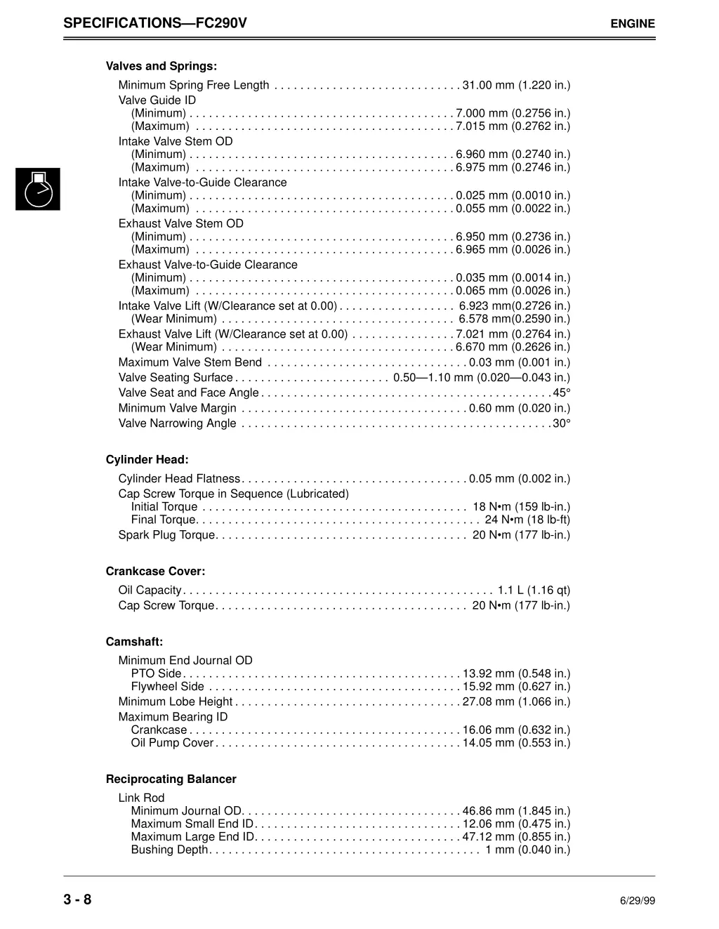 specifications fc290v 1