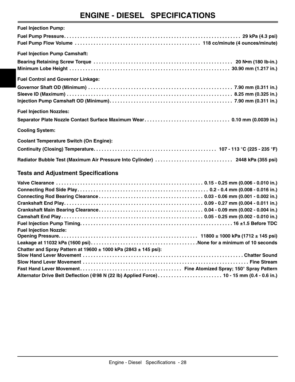 engine diesel specifications 5