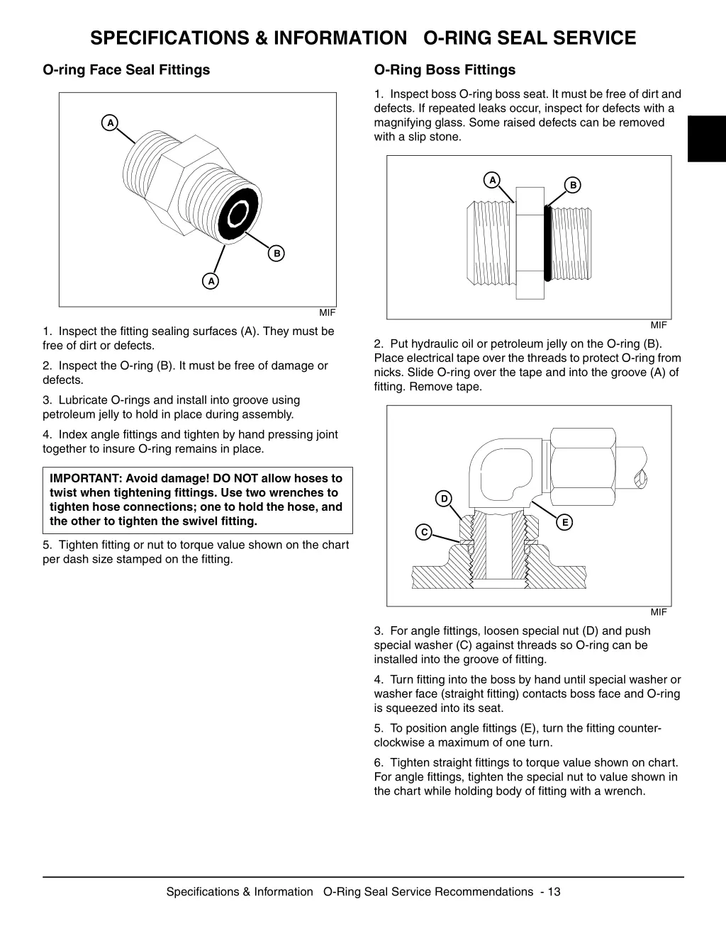 specifications information o ring seal service 2