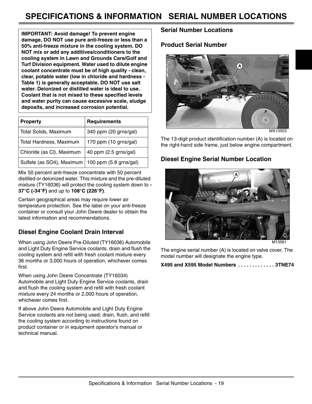 specifications information serial number locations