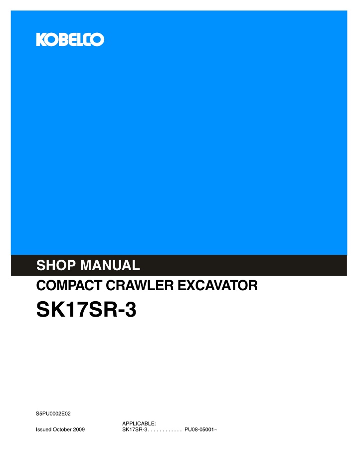 shop manual compact crawler excavator sk17sr 3