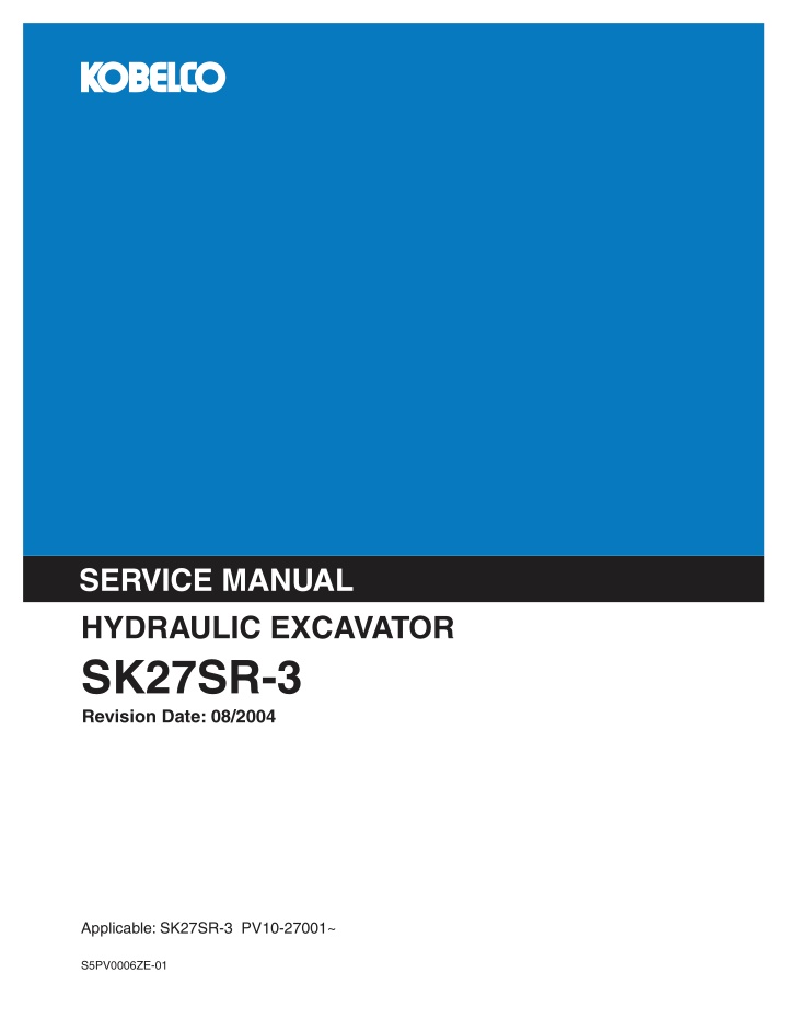 service manual hydraulic excavator