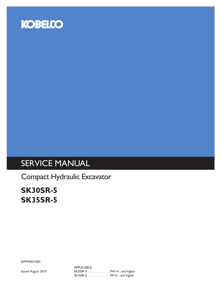 service manual compact hydraulic excavator