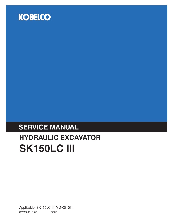 service manual hydraulic excavator