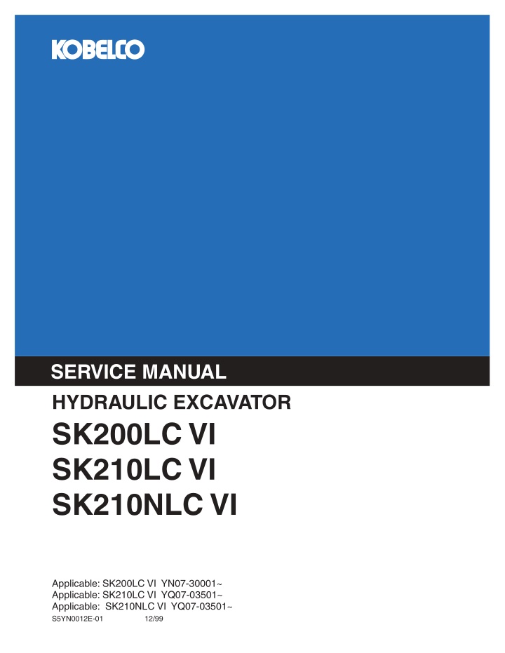 service manual hydraulic excavator