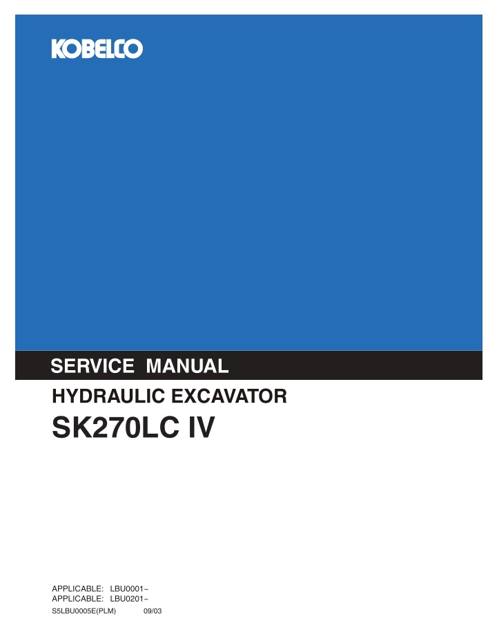 service manual hydraulic excavator