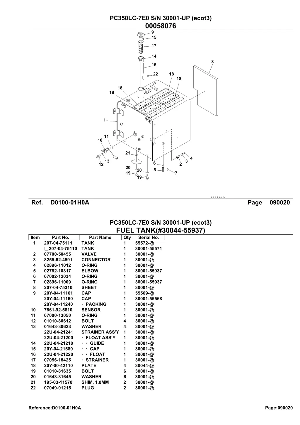 pc350lc 7e0 s n 30001 up ecot3 00058076 9 15