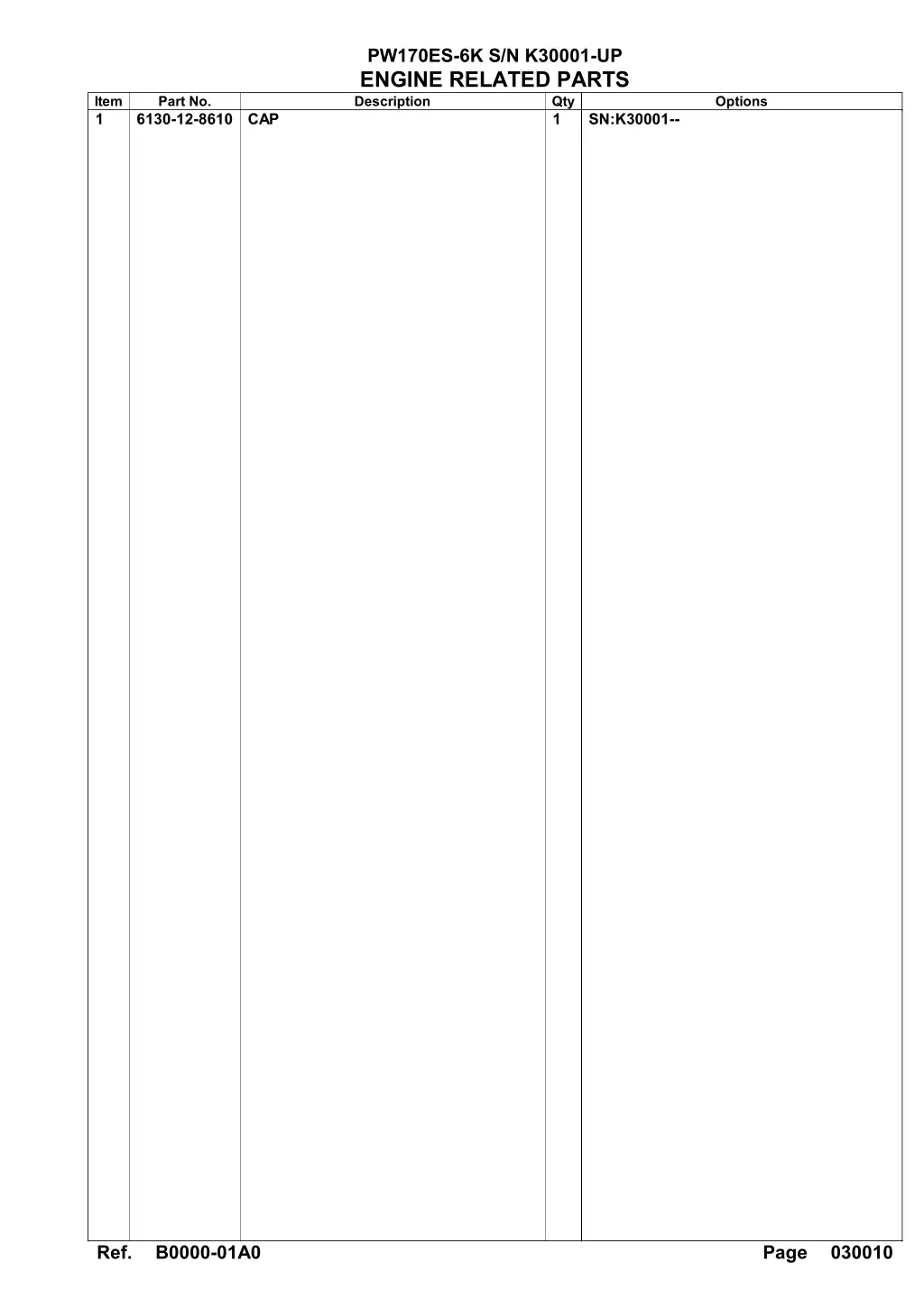 pw170es 6k s n k30001 up engine related parts 1