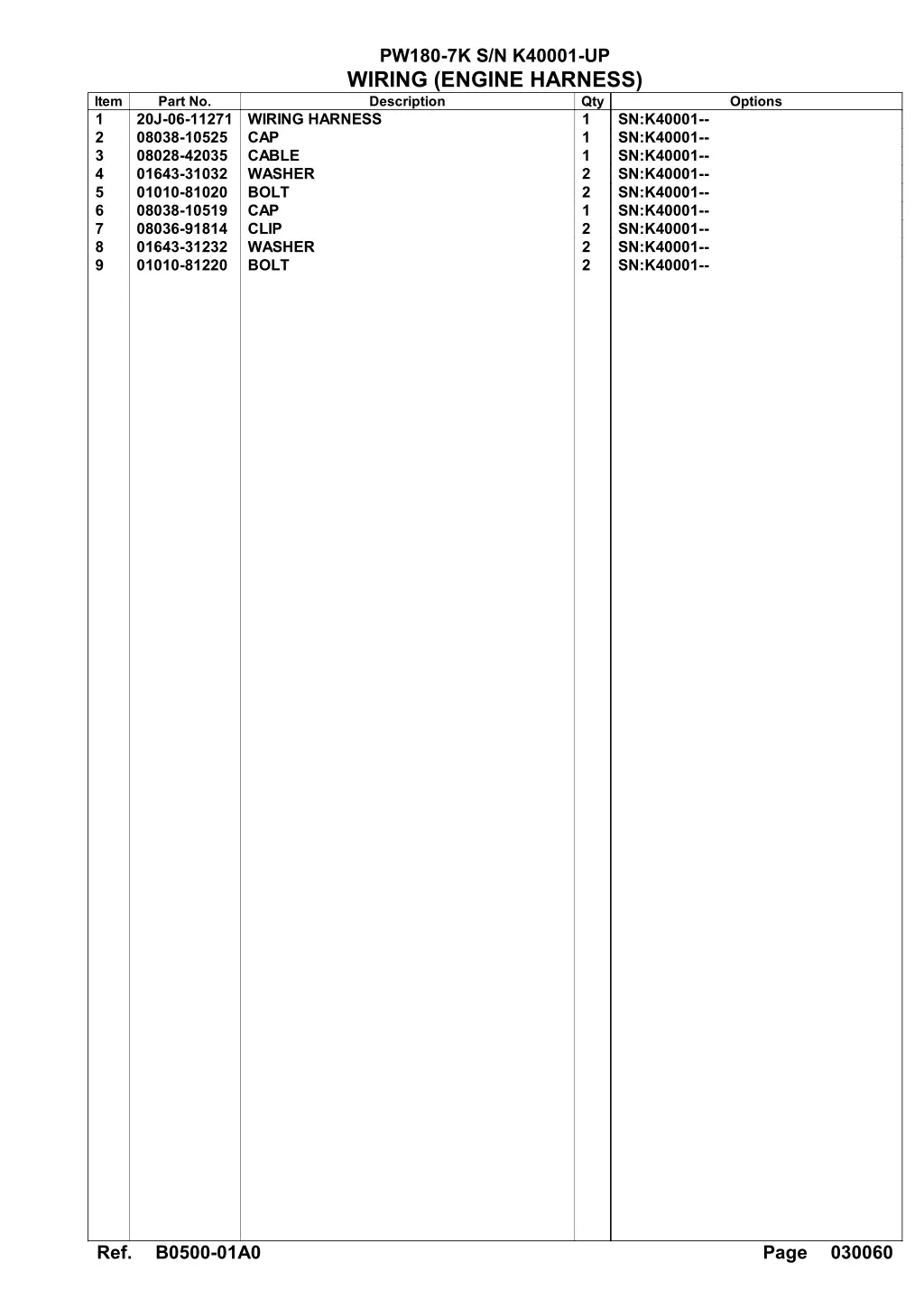 pw180 7k s n k40001 up wiring engine harness