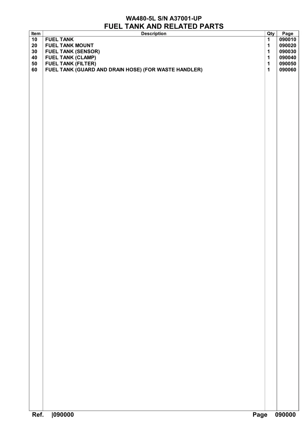 wa480 5l s n a37001 up fuel tank and related