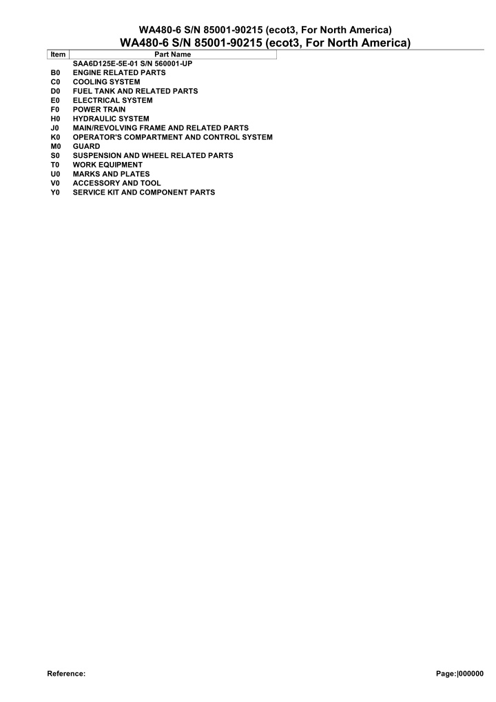 wa480 6 s n 85001 90215 ecot3 for north america