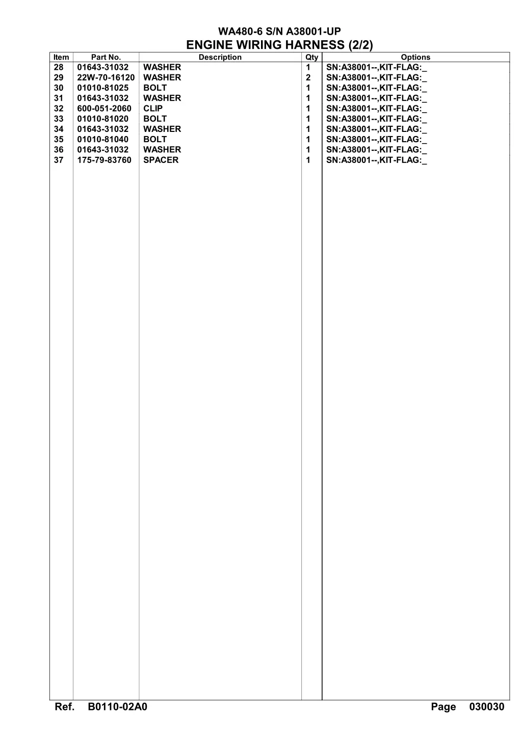 wa480 6 s n a38001 up engine wiring harness