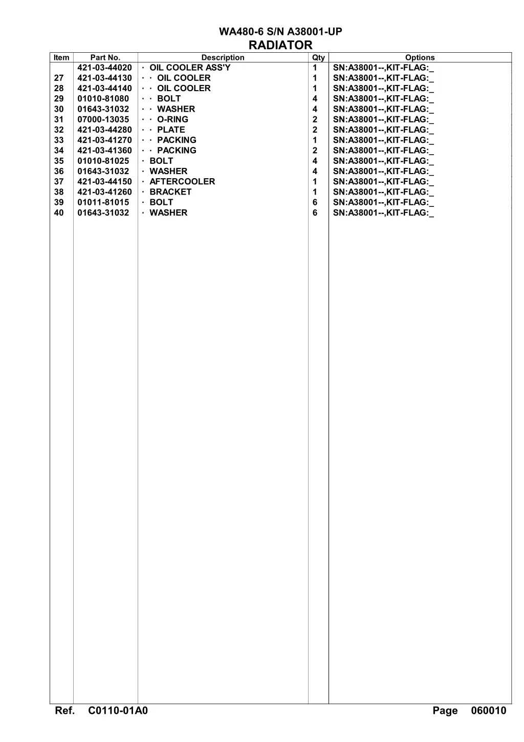 wa480 6 s n a38001 up radiator description