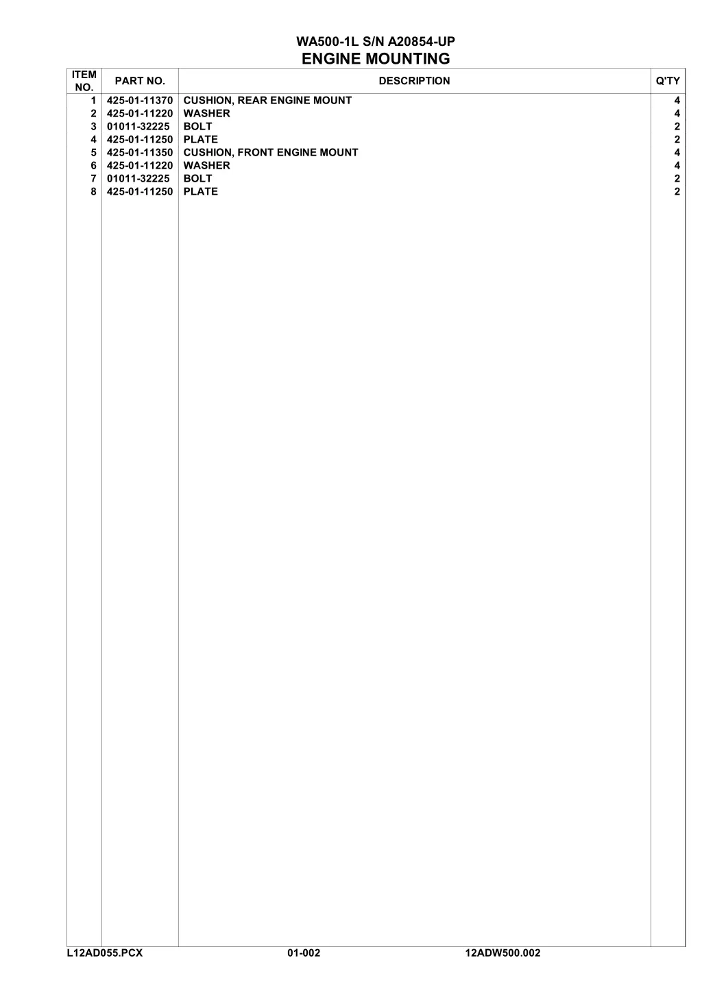 wa500 1l s n a20854 up engine mounting