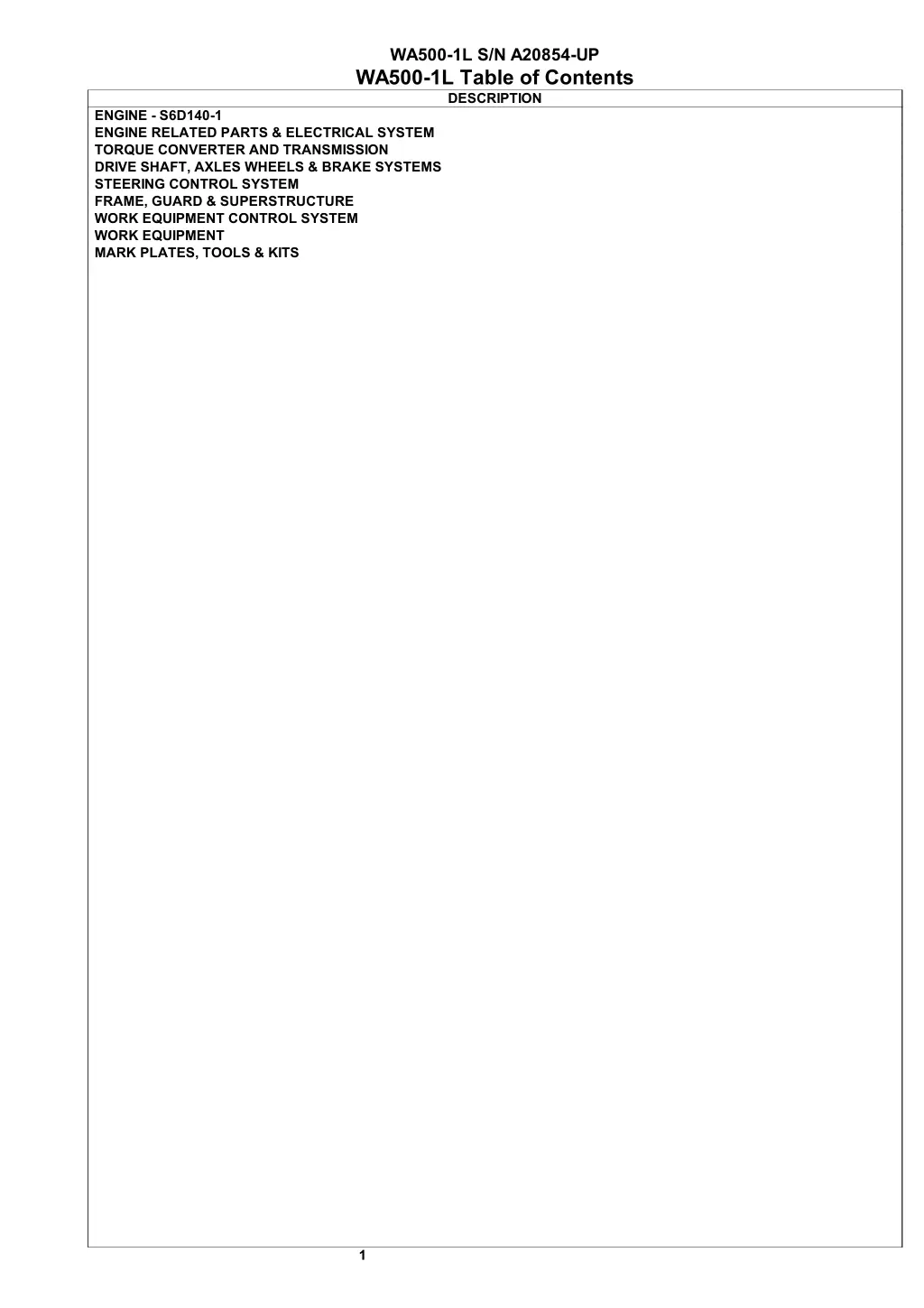 wa500 1l s n a20854 up wa500 1l table of contents