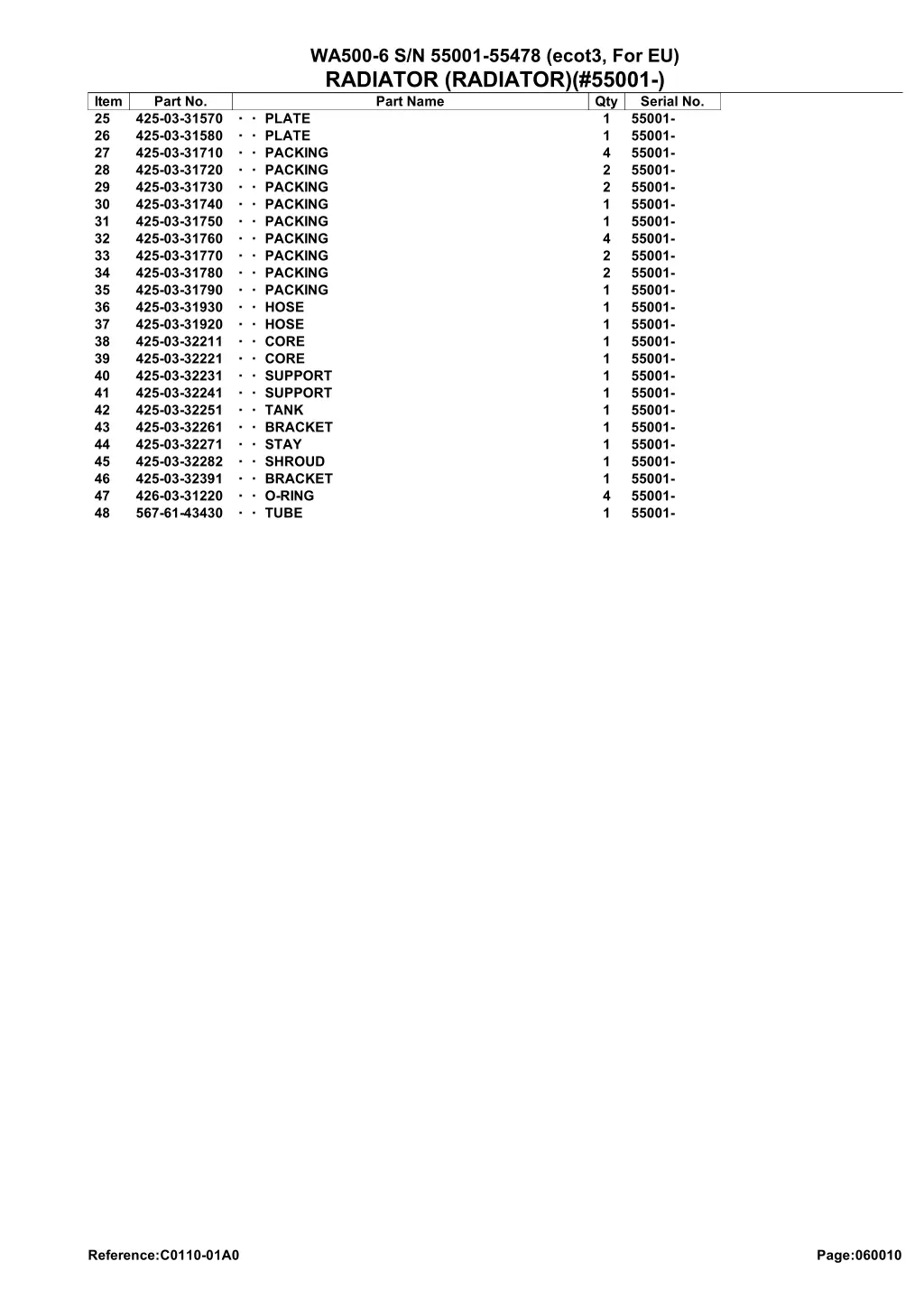 wa500 6 s n 55001 55478 ecot3 for eu radiator