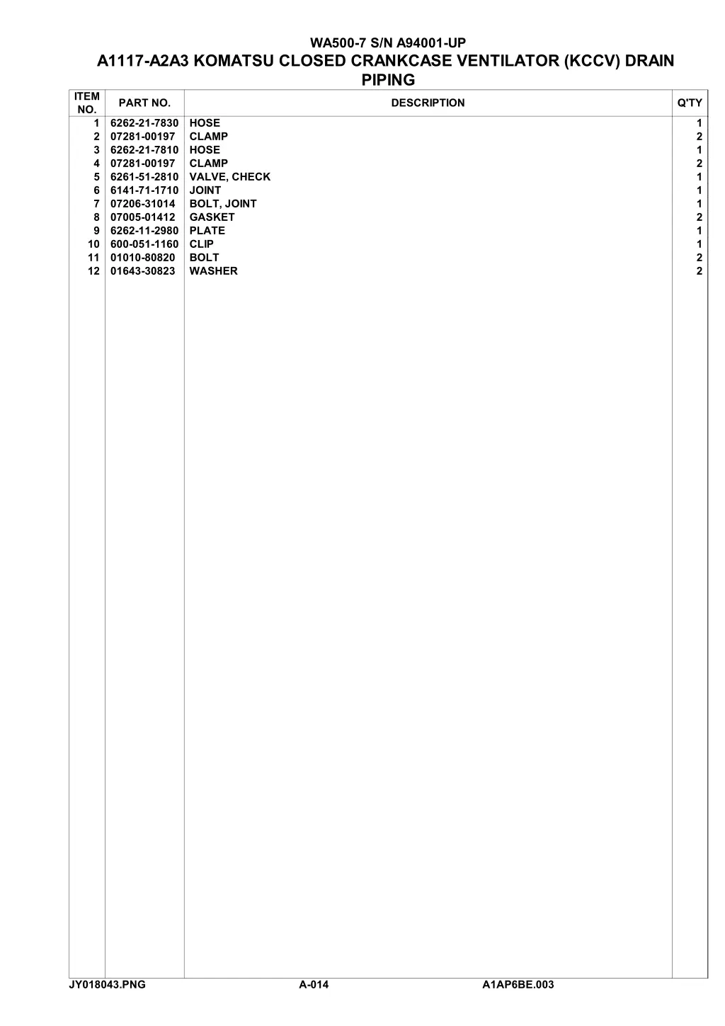 wa500 7 s n a94001 up 1