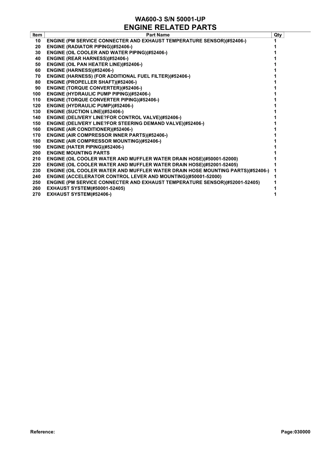 wa600 3 s n 50001 up engine related parts part