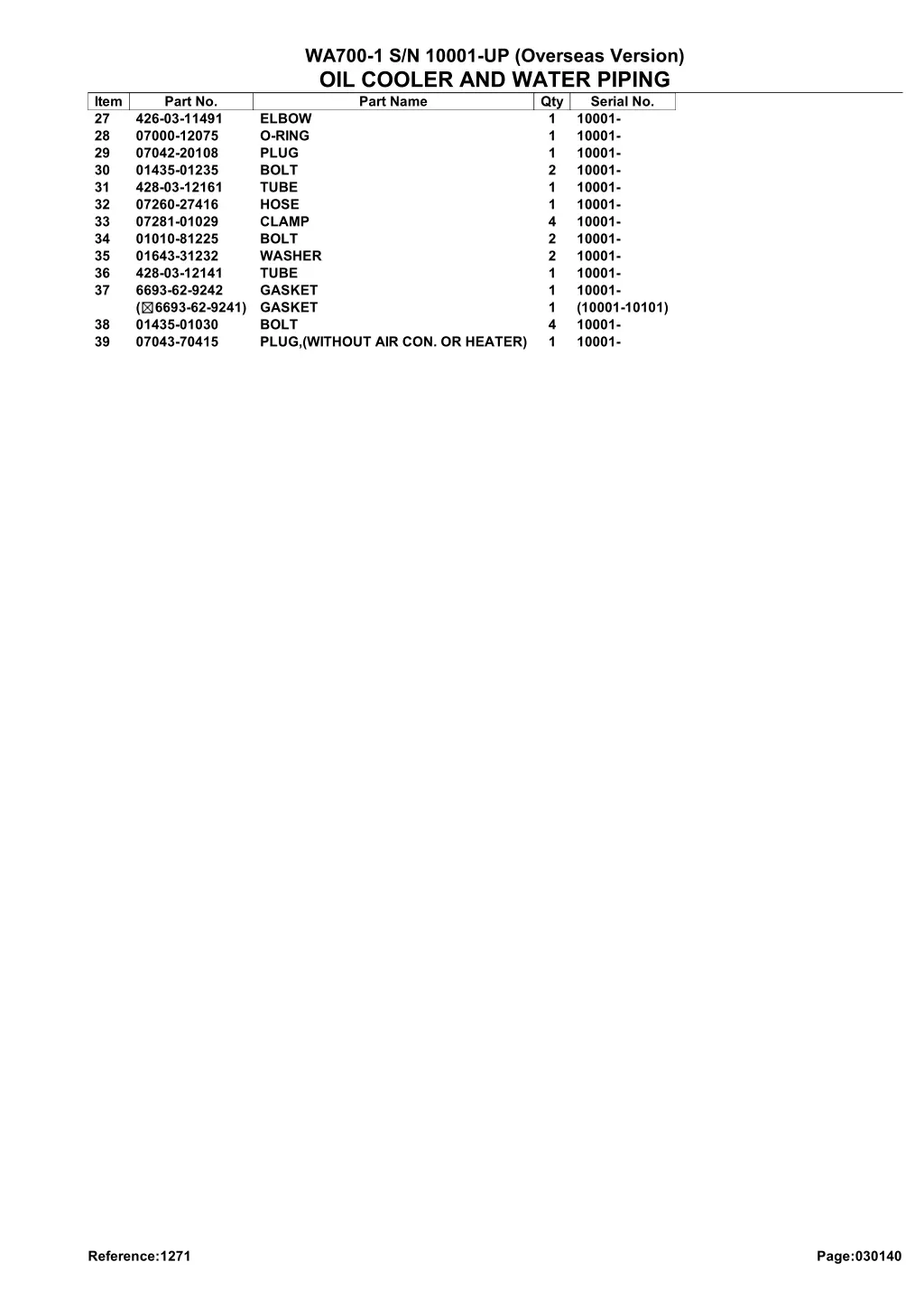 wa700 1 s n 10001 up overseas version oil cooler