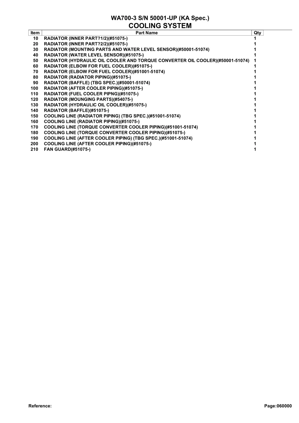 wa700 3 s n 50001 up ka spec cooling system part