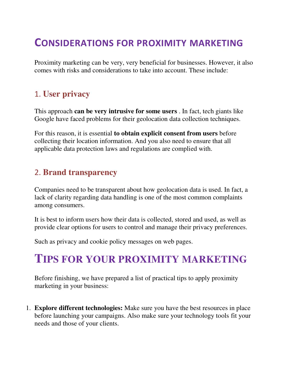 c onsiderations for proximity marketing