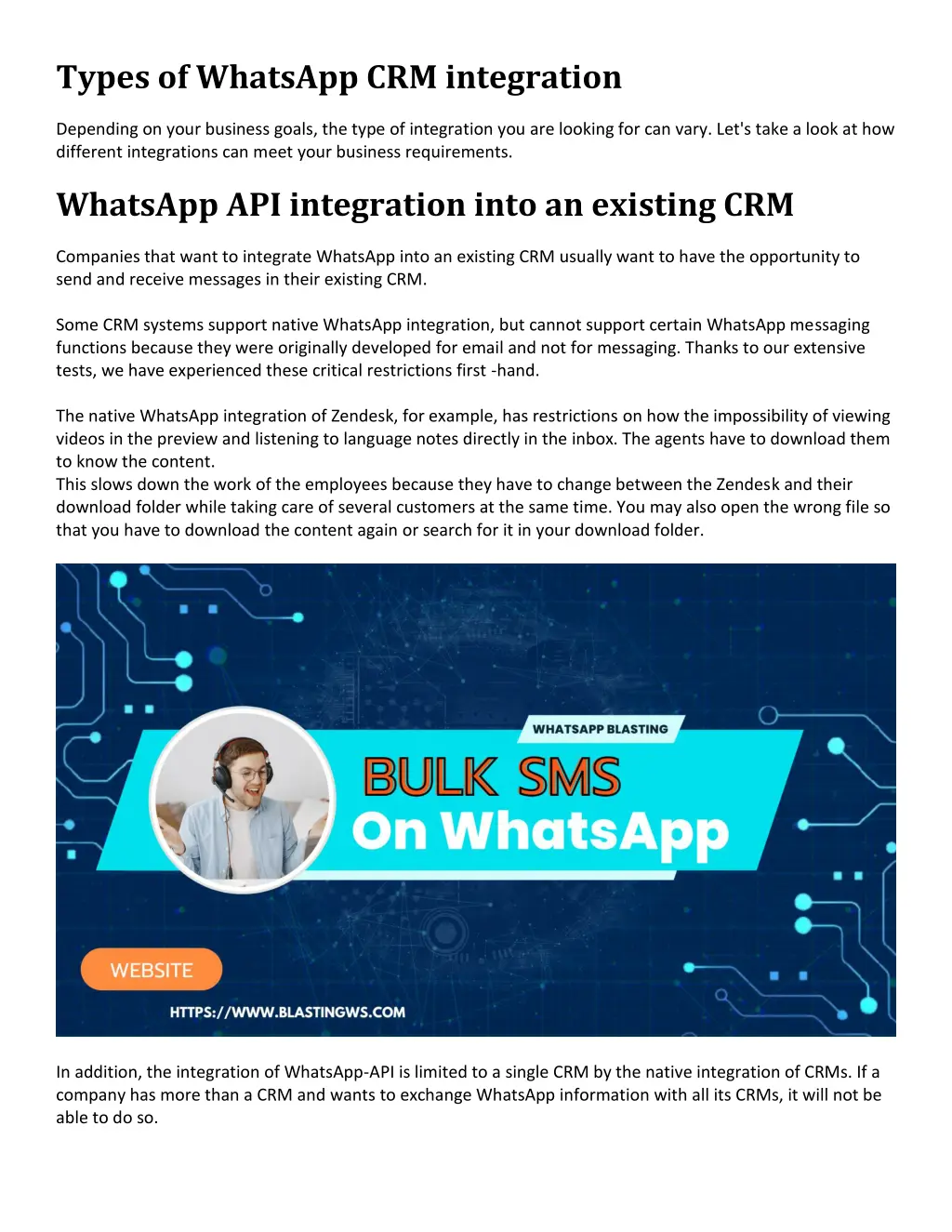 types of whatsapp crm integration depending