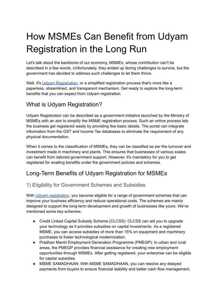 how msmes can benefit from udyam registration