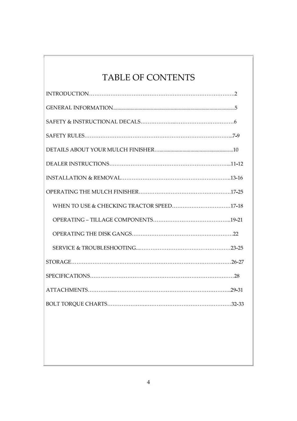 table of contents